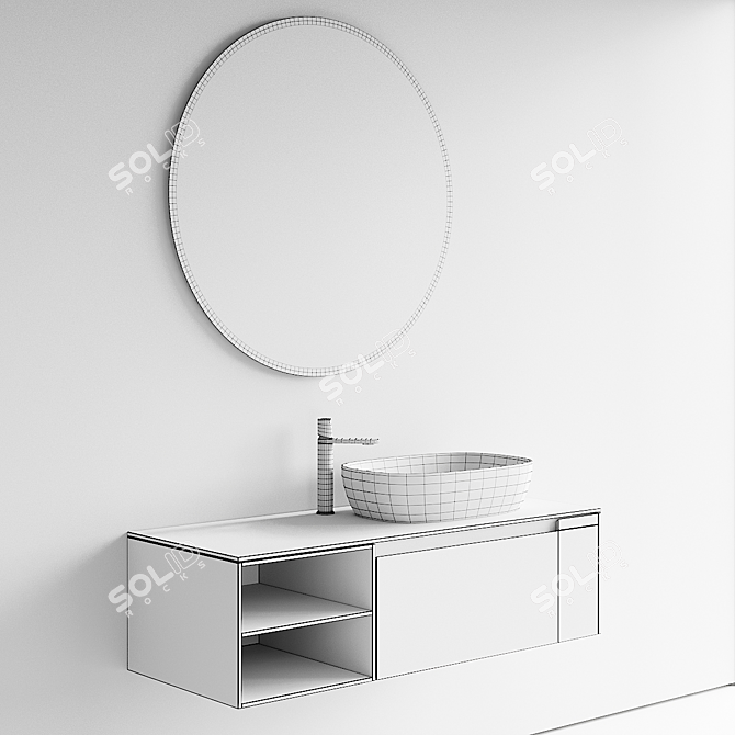 Designer Vanity Unit Set with Countertop Washbasin & Mirror 3D model image 5