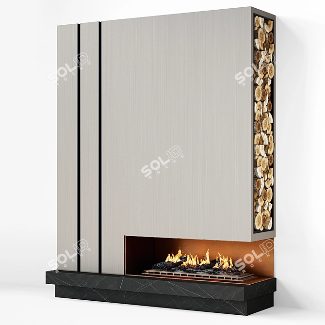 Contemporary Fireplace with Wood Storage 3D model image 1