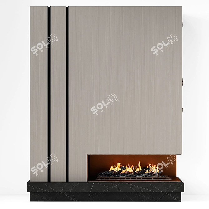 Contemporary Fireplace with Wood Storage 3D model image 2