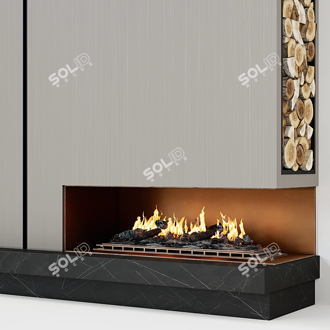 Contemporary Fireplace with Wood Storage 3D model image 3