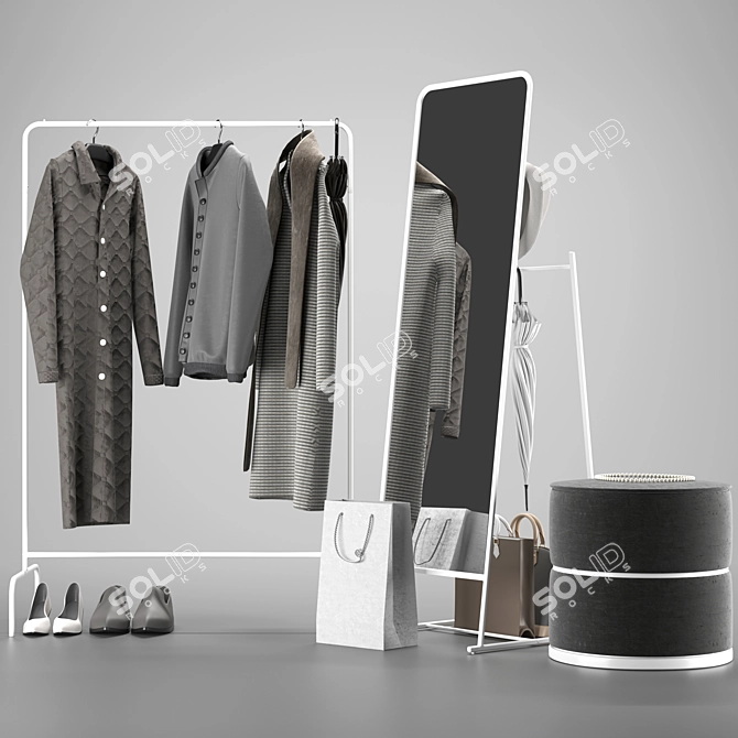 Modern Entryway Set: Mirror, Clothes Rack, Ottoman | Ikea 3D model image 1