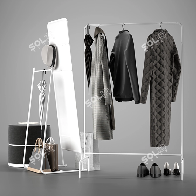 Modern Entryway Set: Mirror, Clothes Rack, Ottoman | Ikea 3D model image 2