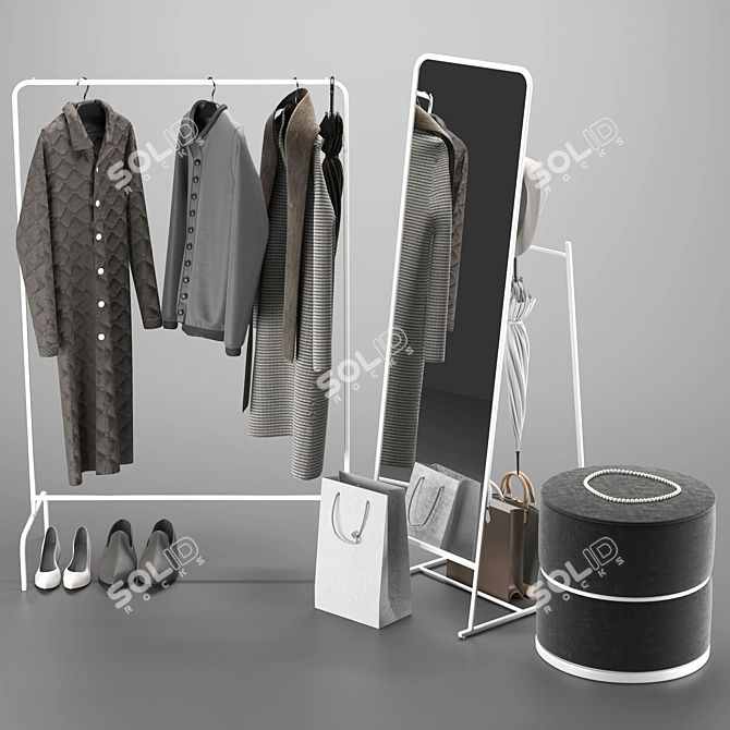 Modern Entryway Set: Mirror, Clothes Rack, Ottoman | Ikea 3D model image 3