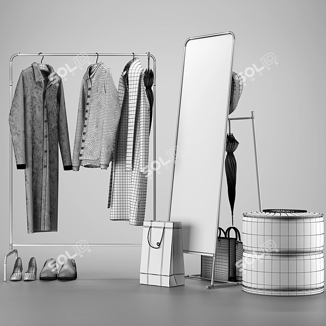 Modern Entryway Set: Mirror, Clothes Rack, Ottoman | Ikea 3D model image 4