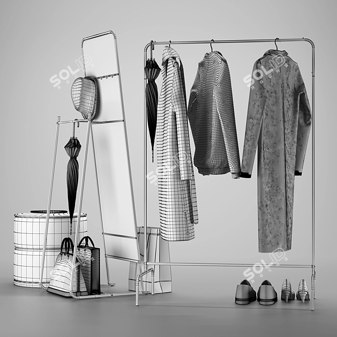 Modern Entryway Set: Mirror, Clothes Rack, Ottoman | Ikea 3D model image 5