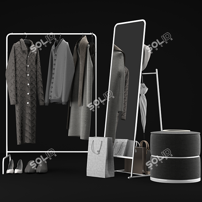 Modern Entryway Set: Mirror, Clothes Rack, Ottoman | Ikea 3D model image 6