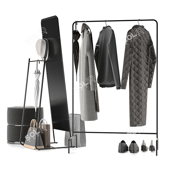 Modern Entryway Set: Mirror, Clothes Rack, Ottoman | Ikea 3D model image 8