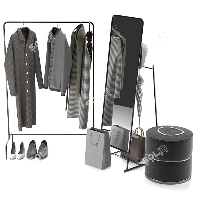 Modern Entryway Set: Mirror, Clothes Rack, Ottoman | Ikea 3D model image 9