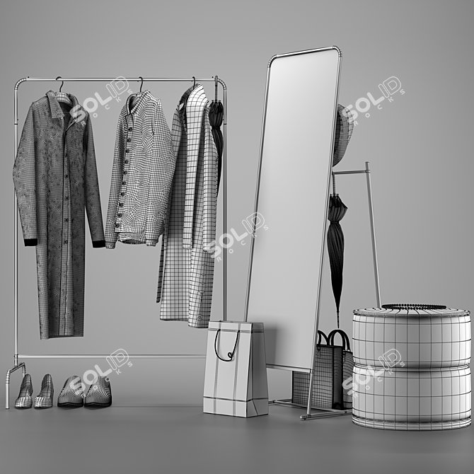 Modern Entryway Set: Mirror, Clothes Rack, Ottoman | Ikea 3D model image 10