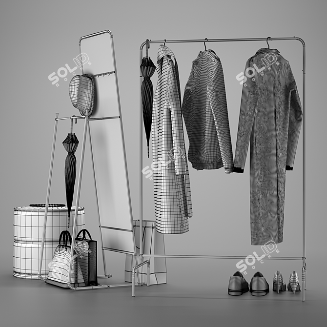 Modern Entryway Set: Mirror, Clothes Rack, Ottoman | Ikea 3D model image 11