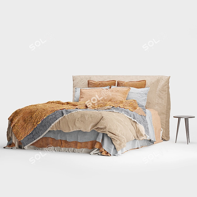 Luxurious Flocca Linen Bed by Hale Mercantile 3D model image 2