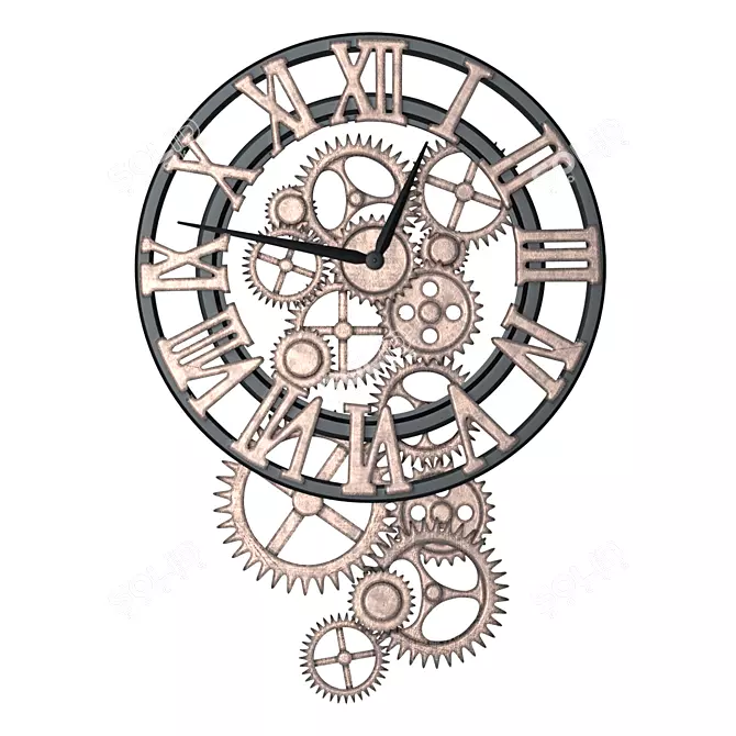 Industrial Exposed Gear Wall Clock 3D model image 3