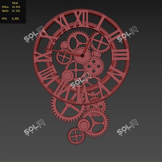 Industrial Exposed Gear Wall Clock 3D model image 4