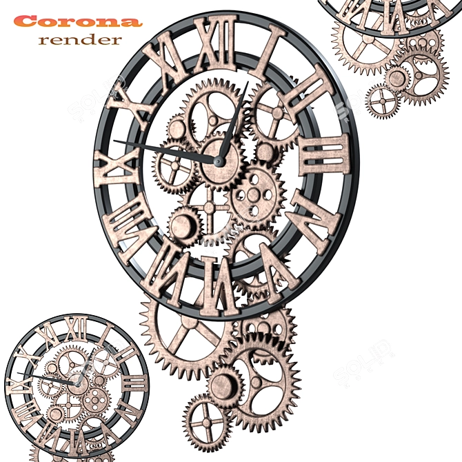 Industrial Exposed Gear Wall Clock 3D model image 5