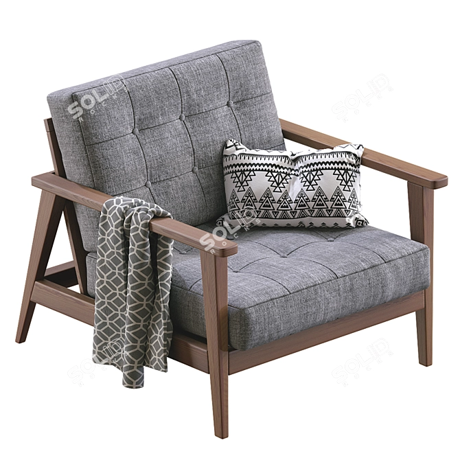 Mid Century Wooden Armchair: Classic Design for Modern Living 3D model image 4