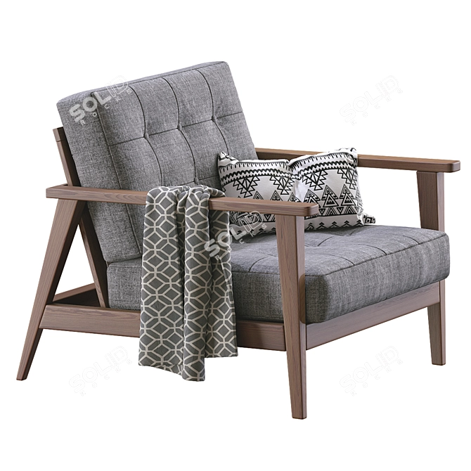 Mid Century Wooden Armchair: Classic Design for Modern Living 3D model image 7