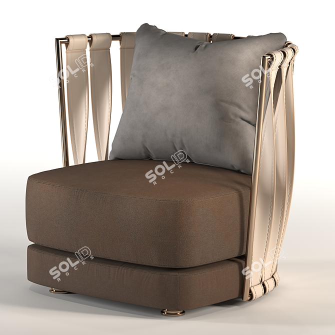 Elegant Armchair with 2 Fabric Materials 3D model image 3