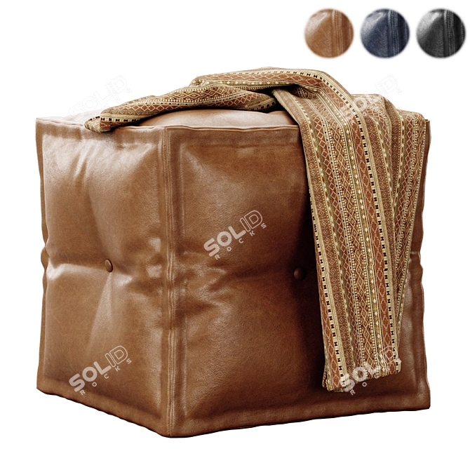 Berkeley Leather Pouffe: Interlocking Squares 3D model image 1
