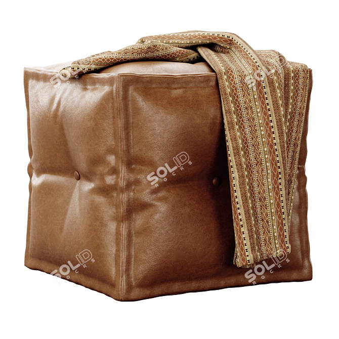 Berkeley Leather Pouffe: Interlocking Squares 3D model image 2