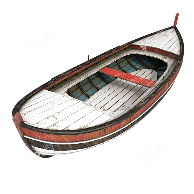 Rustic Vintage Wooden Boat 3D model image 2