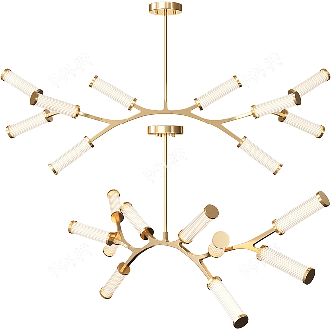 Golden Cylinder Chandelier Set 3D model image 2