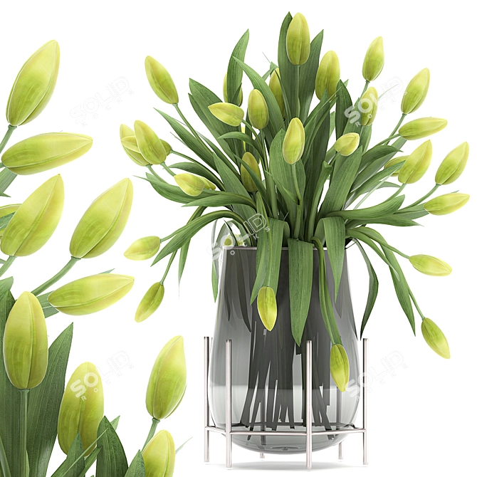 Spring Green Tulip Bouquet 3D model image 1