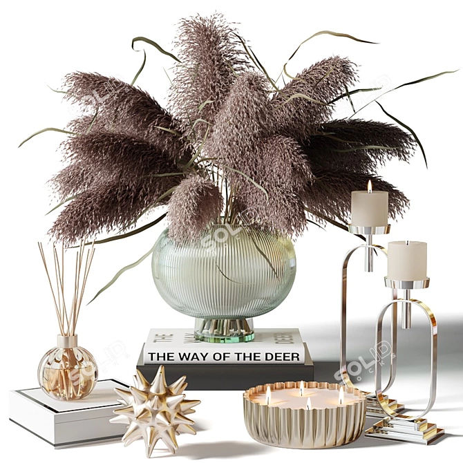 Botanical Elegance: Glass Vase Decor Set 3D model image 1