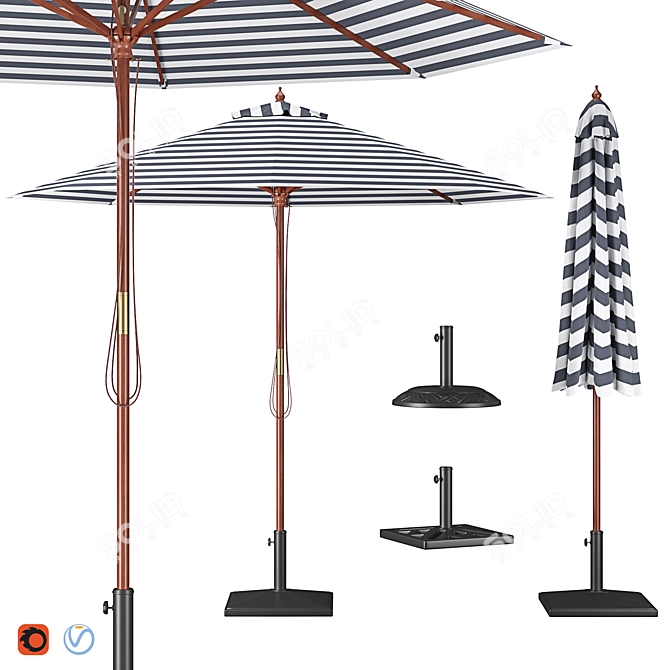 Elegant Parasol Set with Bases 3D model image 1