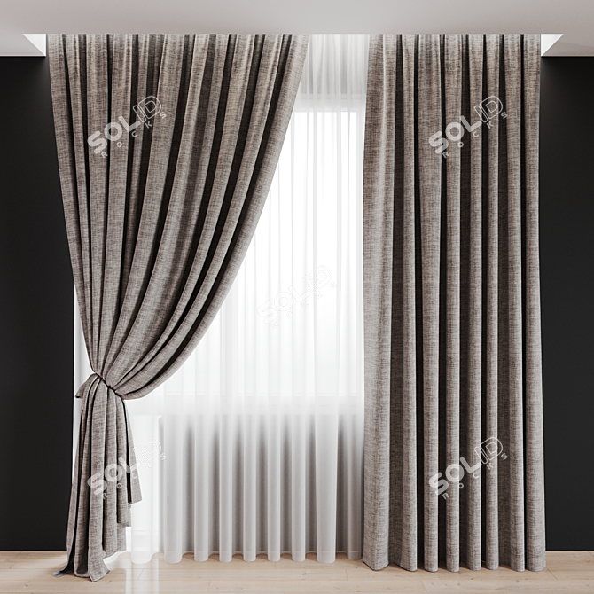 Title: Elegant Curtain Set with Sheer Fabric 3D model image 1