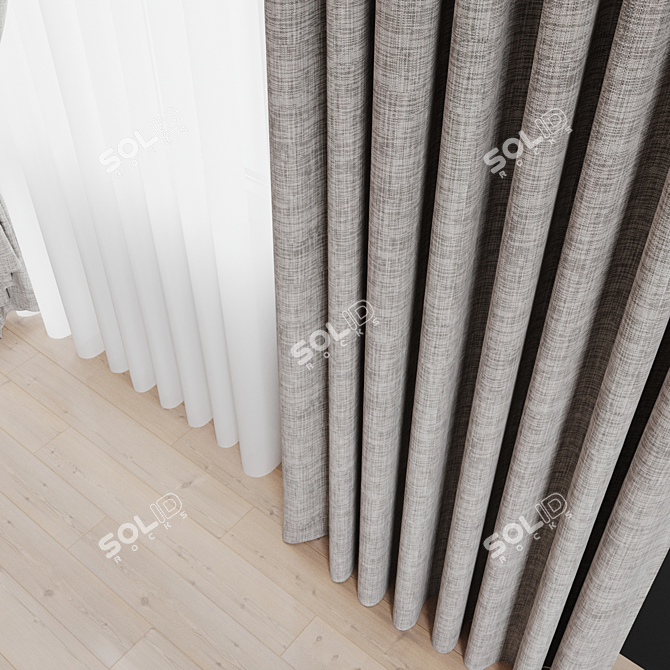 Title: Elegant Curtain Set with Sheer Fabric 3D model image 2