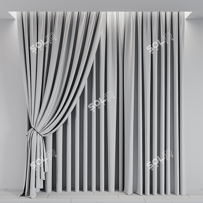 Title: Elegant Curtain Set with Sheer Fabric 3D model image 3