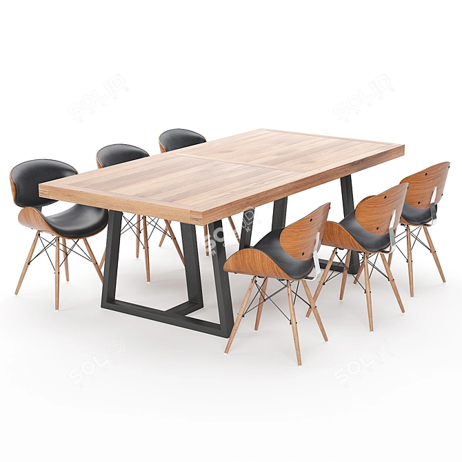 Mid-Century Walnut Dining Set 3D model image 1