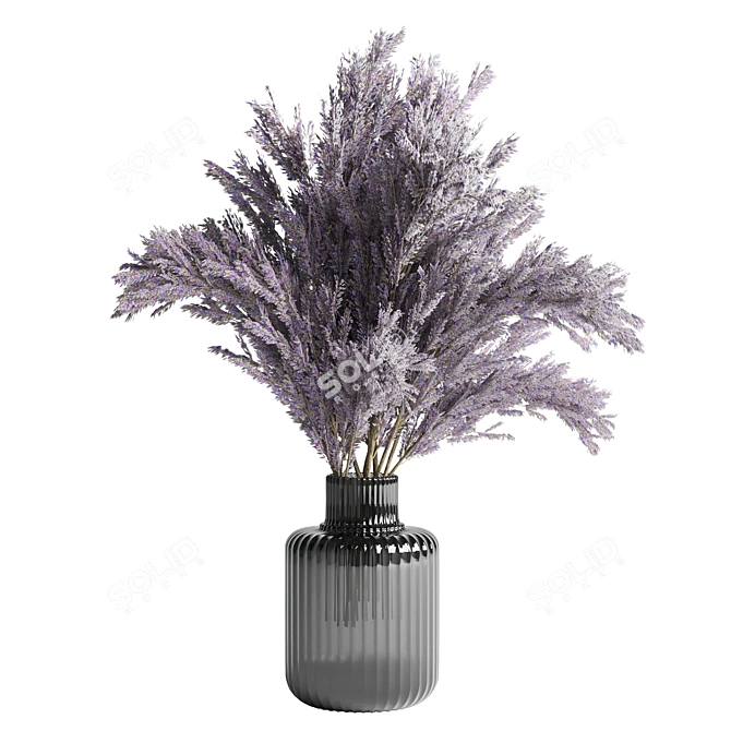 Elegant Dry Lavender Bouquet in Glass Vase 3D model image 1