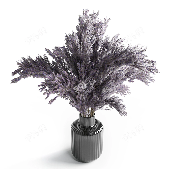 Elegant Dry Lavender Bouquet in Glass Vase 3D model image 2