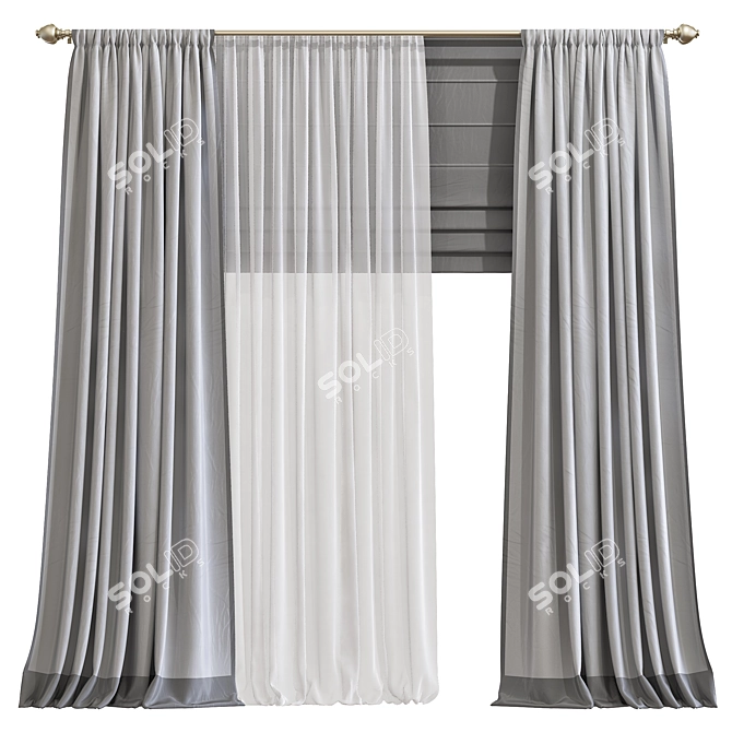 Elegant Draped Curtain 875 3D model image 1