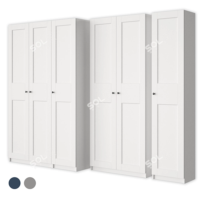 Ikea PAX-Grimo Wardrobe: White Frame, Various Door Colors 3D model image 1