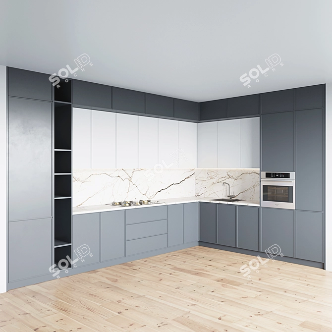 Sleek Kitchen Set: Gas Hob, Oven, Sink 3D model image 1