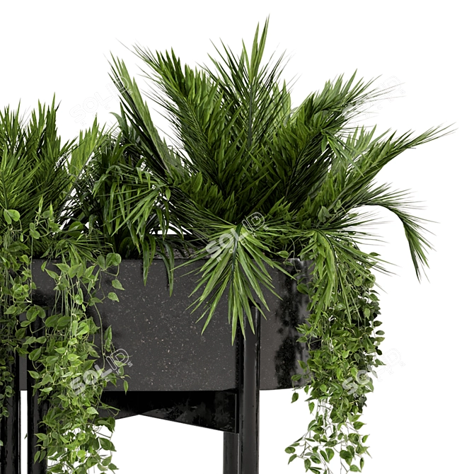 Metal & Stone Pot Outdoor Combo: Bushes & Trees Set 115 3D model image 6