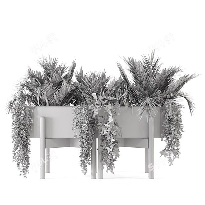 Metal & Stone Pot Outdoor Combo: Bushes & Trees Set 115 3D model image 7
