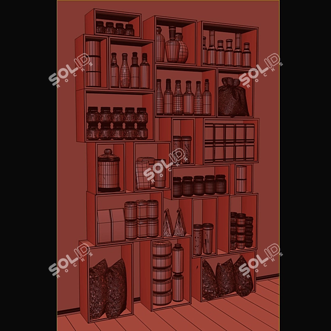Wooden Crate Bottle and Jar StoreShelf 3D model image 4