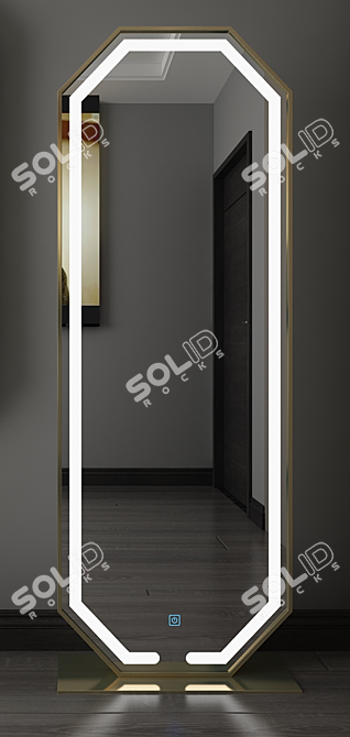 Elegant Brass-Framed Floor Mirror with LED Lighting 3D model image 4