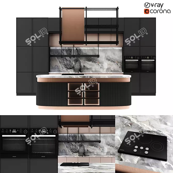 Modern Kitchen Design Set 3D model image 1