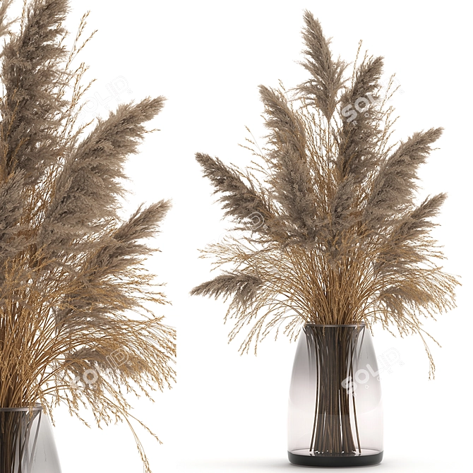 Dried Grass Bouquet: Decorative Reed & Pampas in Vase 3D model image 1