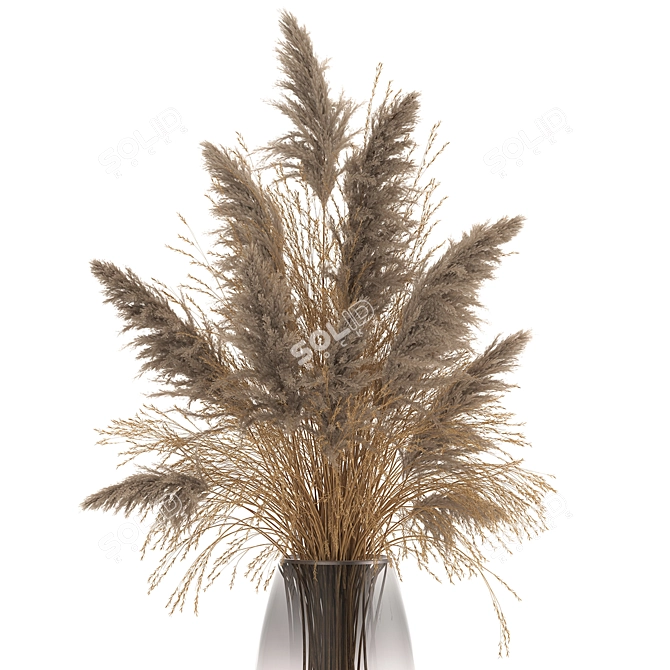 Dried Grass Bouquet: Decorative Reed & Pampas in Vase 3D model image 3