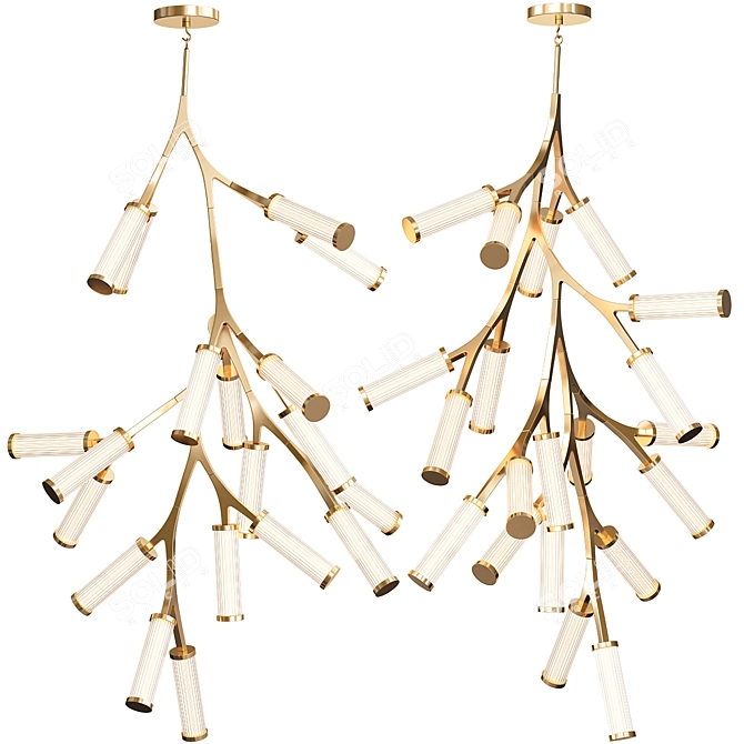 Gold Cylinder Branches Chandelier 3D model image 1