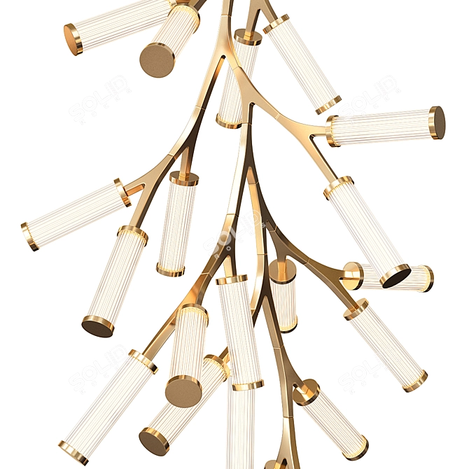 Gold Cylinder Branches Chandelier 3D model image 2