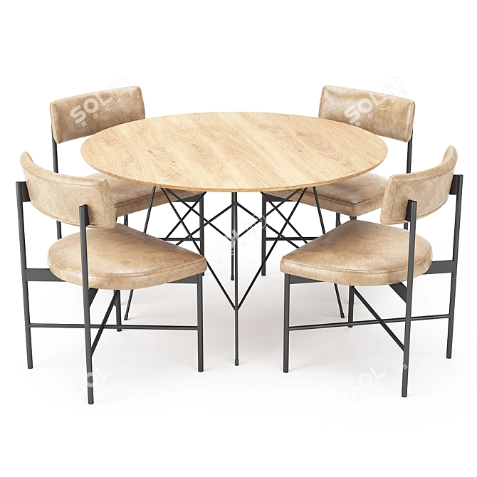 Modern Leather Dining Table Set 3D model image 1