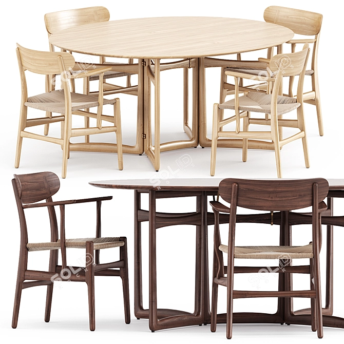 Modern Scandinavian CH26 Chair & Drop Leaf HM6 Table 3D model image 1