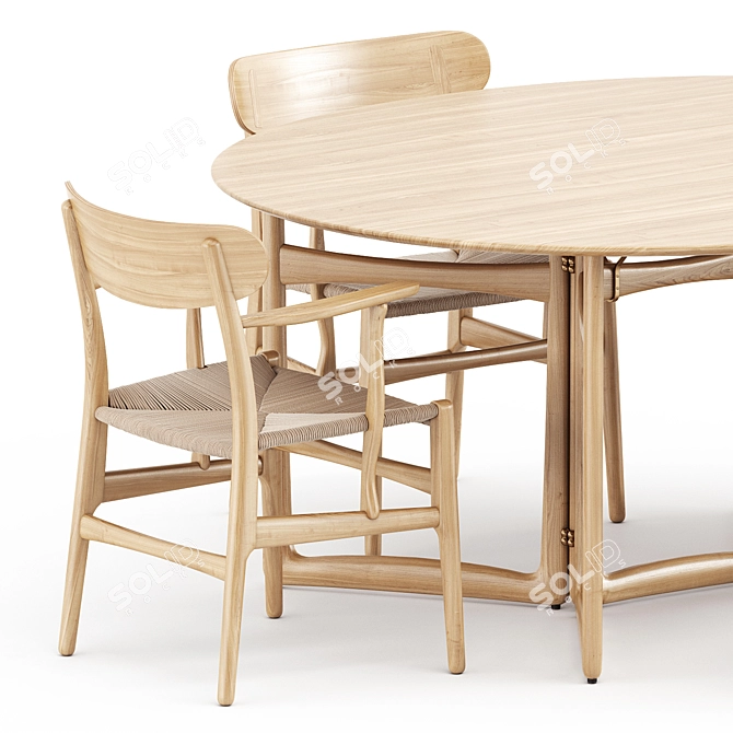 Modern Scandinavian CH26 Chair & Drop Leaf HM6 Table 3D model image 2