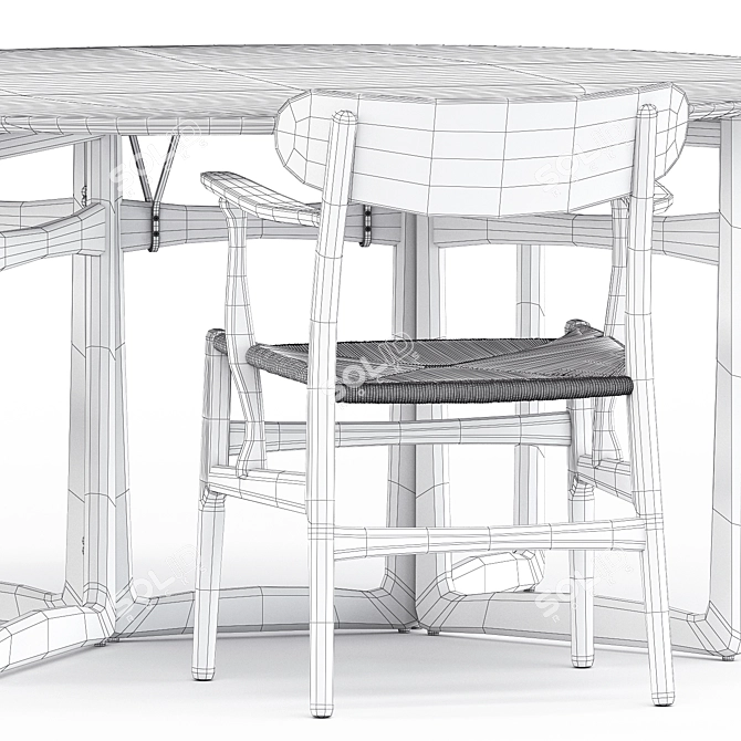 Modern Scandinavian CH26 Chair & Drop Leaf HM6 Table 3D model image 5